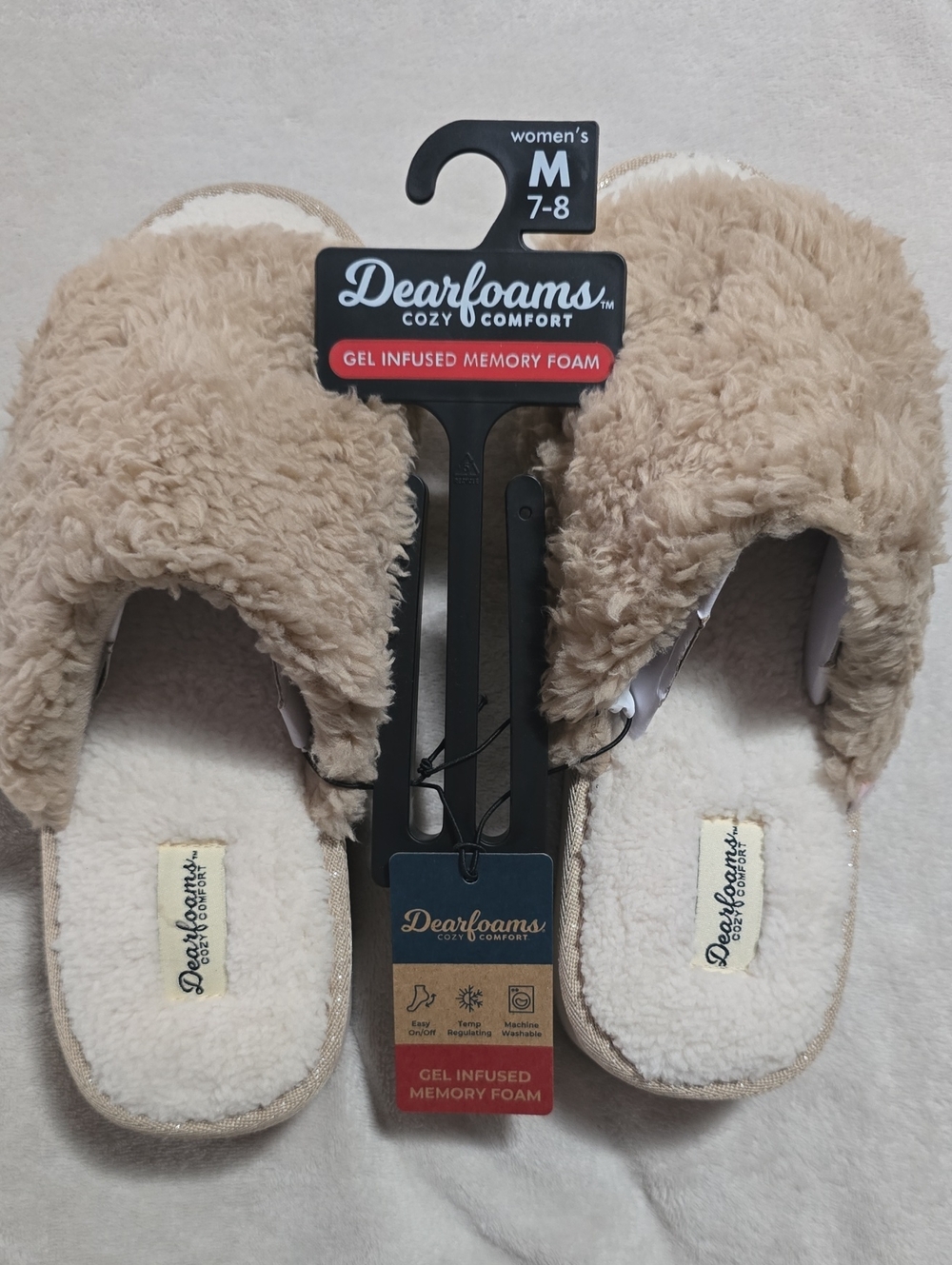 dearfoams tan plush slip-on slippers
